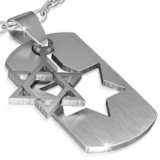 Stainless Steel Silver-Tone Religious Jewish Star of David Pendant Necklace