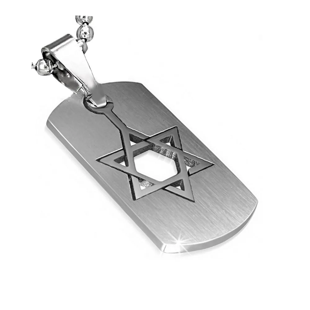 Stainless Steel Silver-Tone Religious Jewish Star of David Pendant Necklace