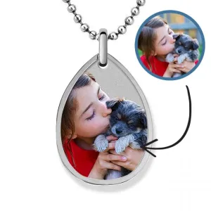 Stainless Steel Teardrop Photo Pendant with Chain Jewelry