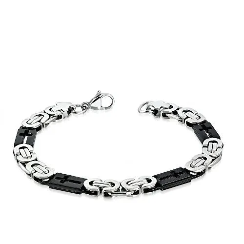 Stainless Steel Tw-Tone Religious Cross Men's Bracelet, 9"