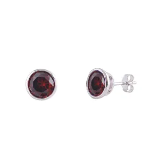 Standard Circle Basic Simulated Garnet .925 Sterling Silver Classic Minimalist Earrings