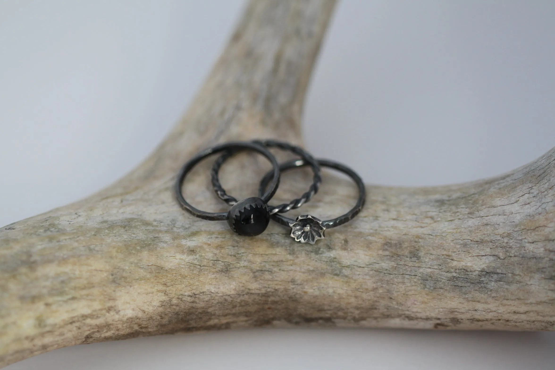 Star Diopside Floral Stacking Ring Set