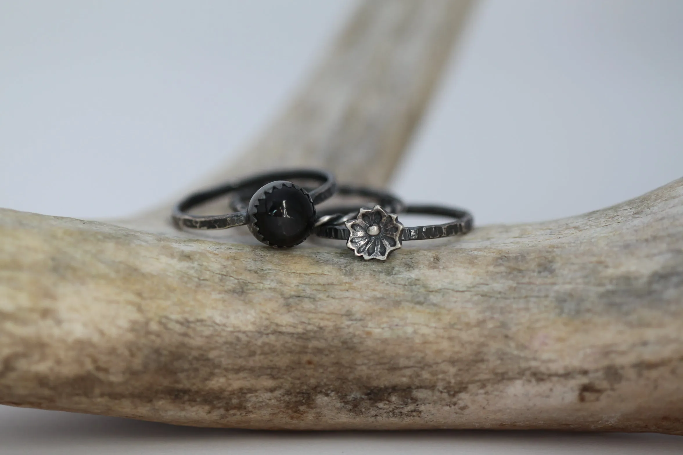 Star Diopside Floral Stacking Ring Set