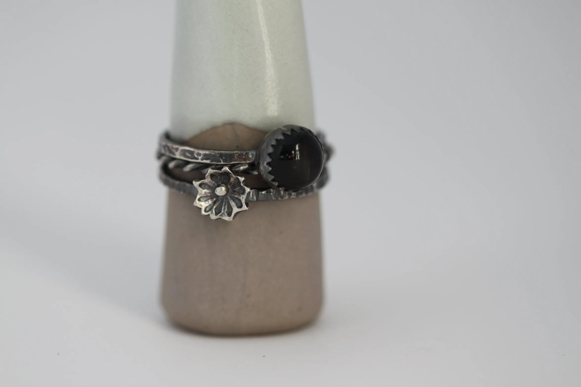 Star Diopside Floral Stacking Ring Set