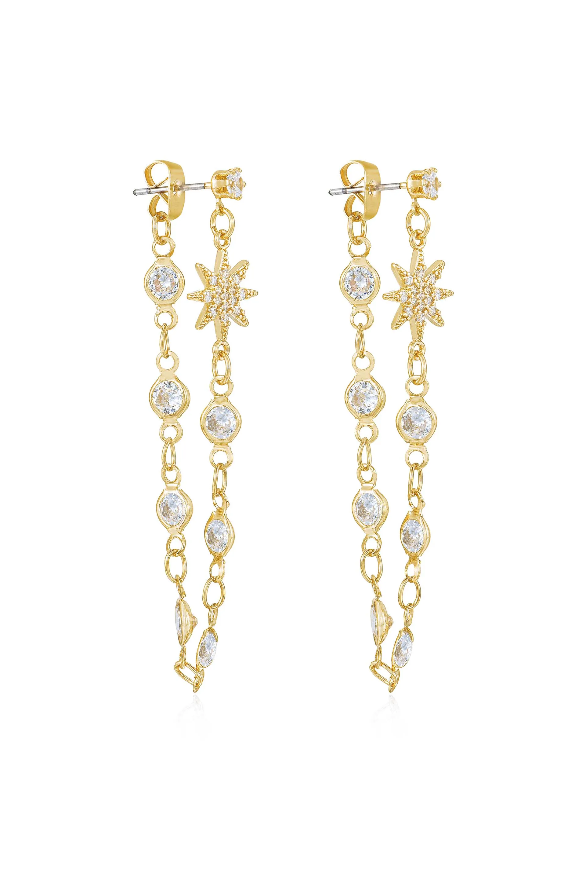 Starburst Crystal Chain Dangle Earrings