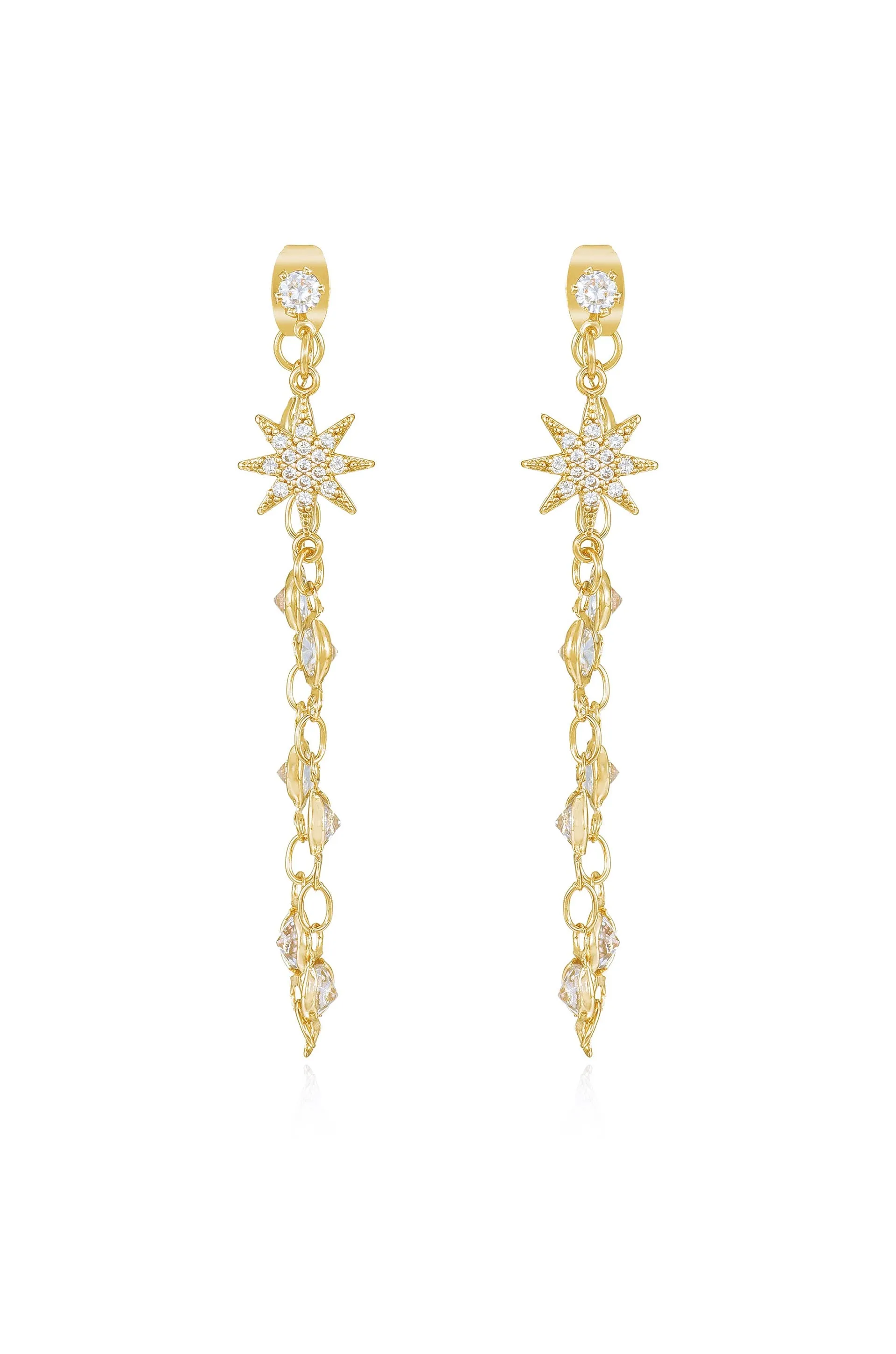 Starburst Crystal Chain Dangle Earrings