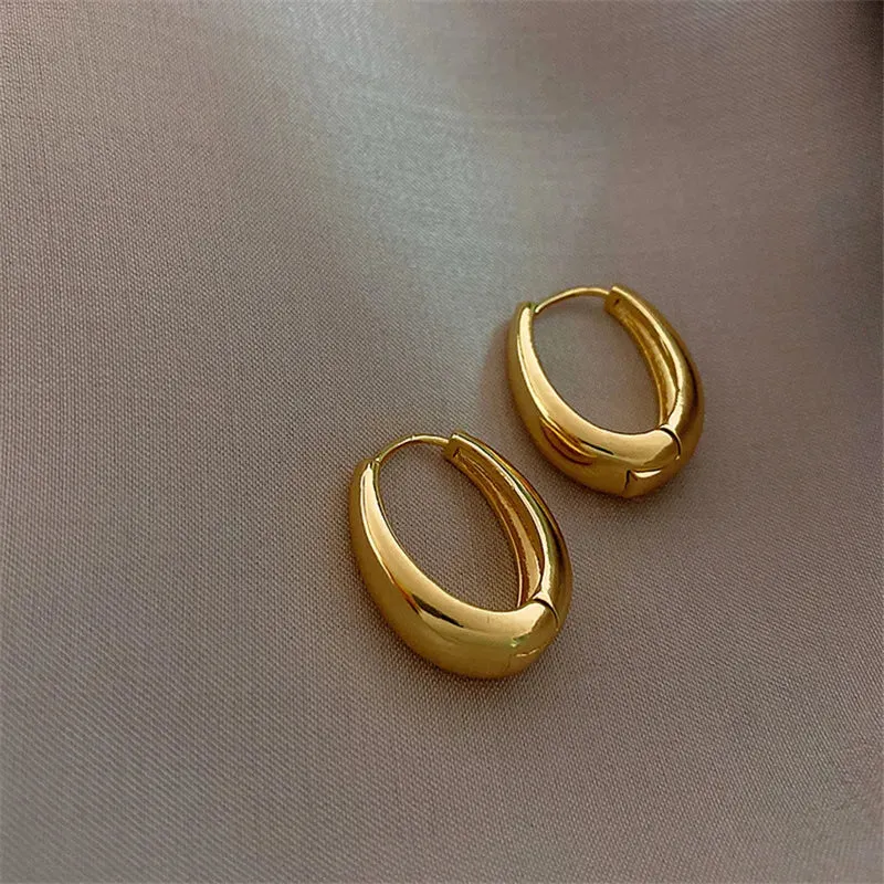 Statement Minimalist Gold Silver Color Mixed Solid Heart Pendant Hoop Earrings Street Style Korean Fashion Jewelry