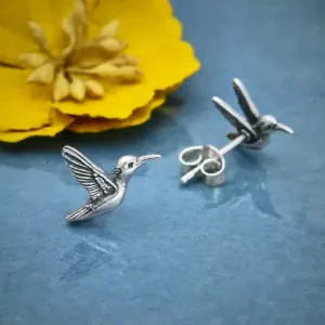 Sterling Silver 3D Hummingbird Post Earrings