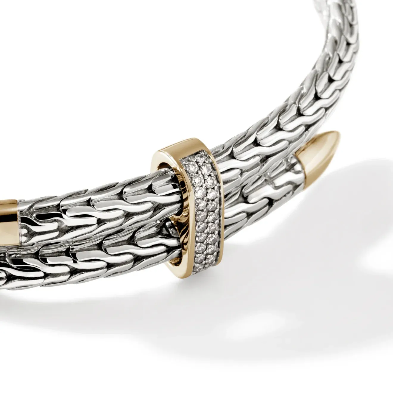 Sterling Silver & 14K Yellow Gold Spear Flex Cuff With Diamonds
