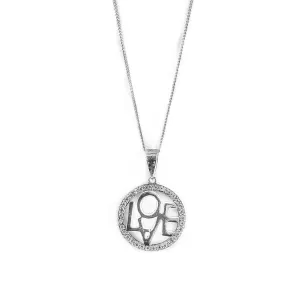 Sterling Silver & Cubic Zirconia Love Disc Circular Pendant Necklace