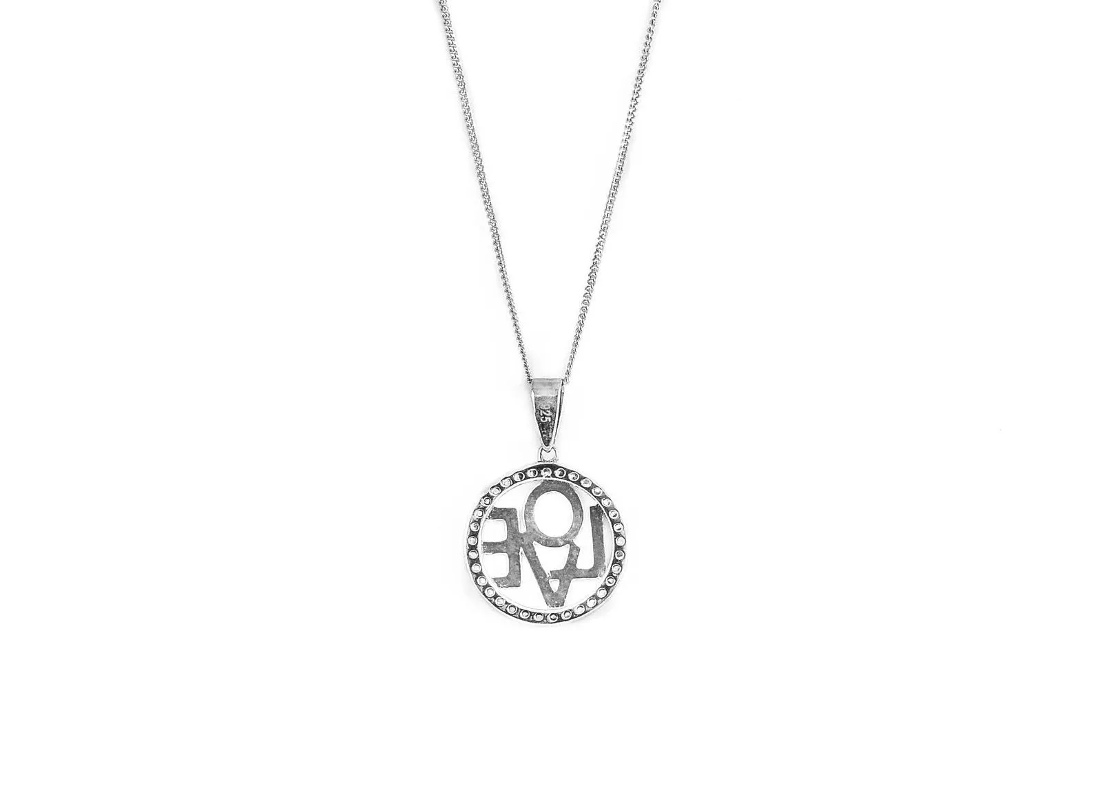 Sterling Silver & Cubic Zirconia Love Disc Circular Pendant Necklace
