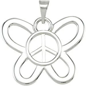 Sterling Silver Butterfly Shaped Peace Sign Pendant
