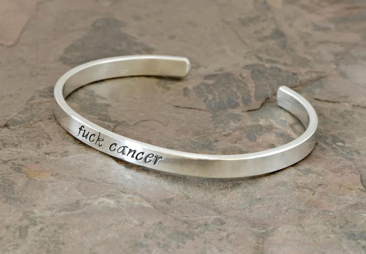 Sterling silver cuff bracelet with f@ck cancer