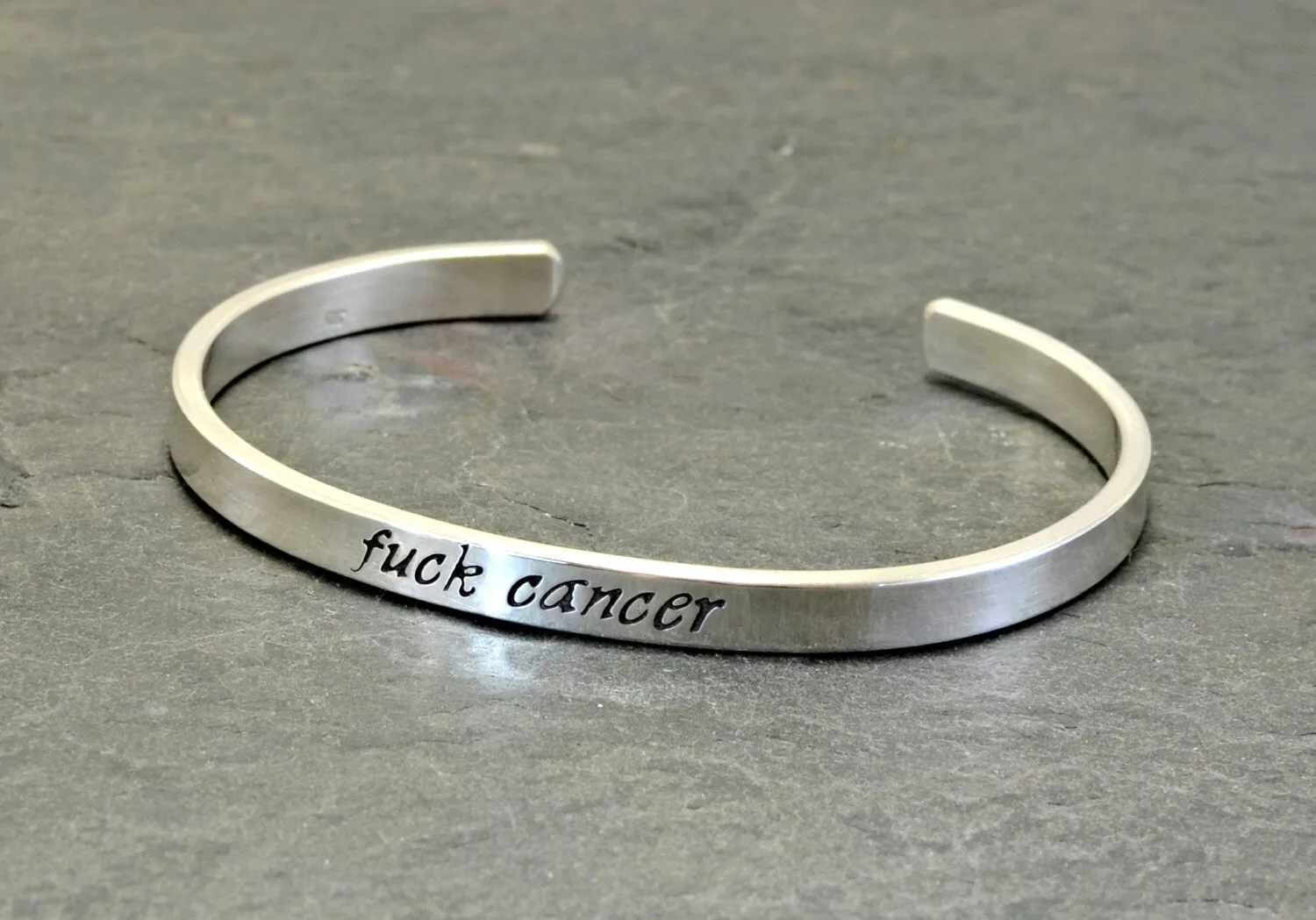Sterling silver cuff bracelet with f@ck cancer
