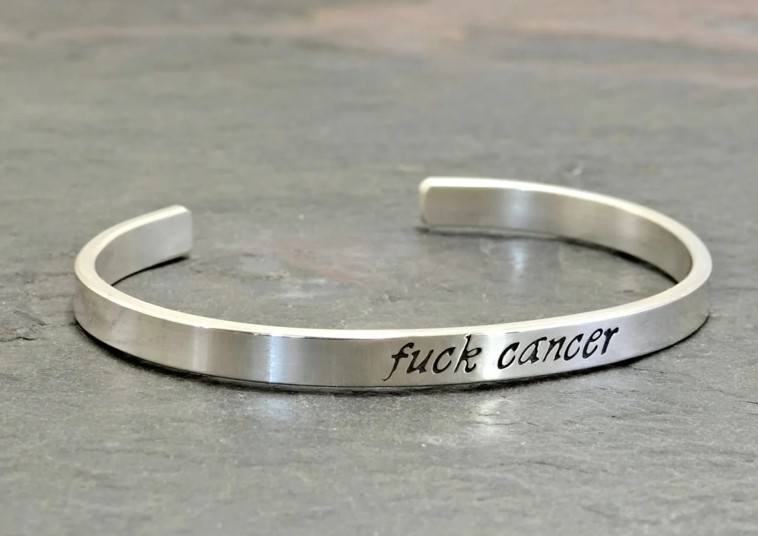 Sterling silver cuff bracelet with f@ck cancer