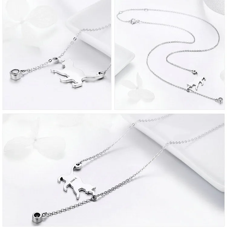 Sterling Silver Cute Cat CZ Necklace