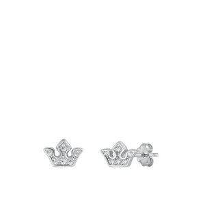Sterling Silver Cute Clear CZ Small Crown Minimalist Stud Earrings 925 New