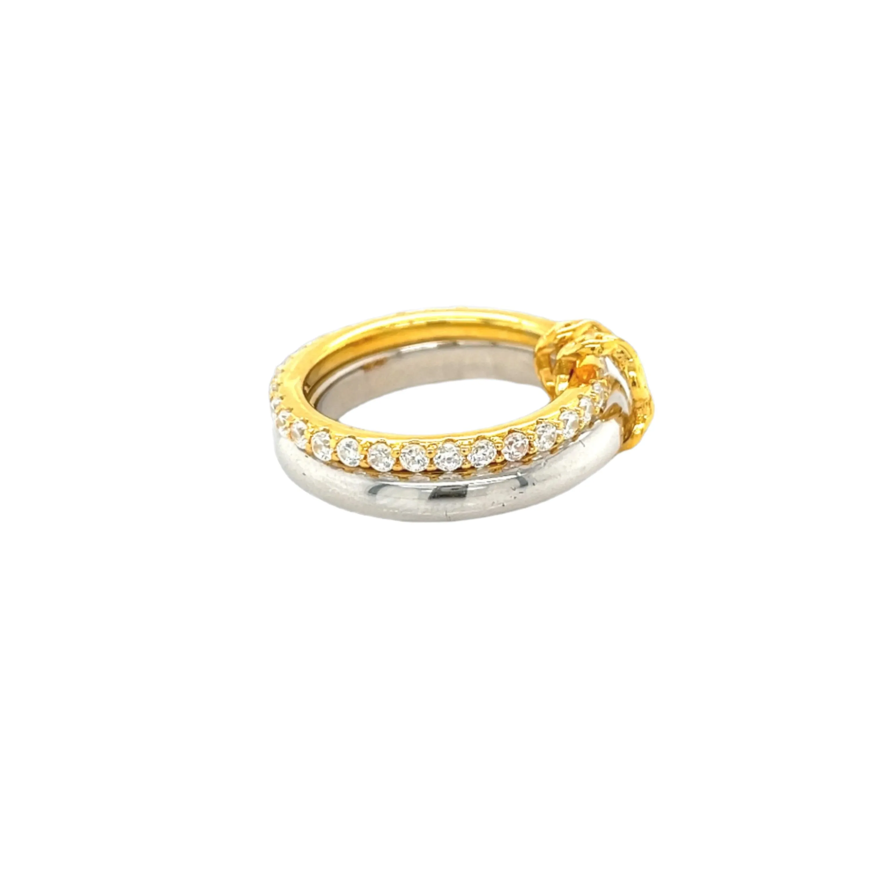 Sterling Silver Dual-Band Ring with Cubic Zirconia & Link Detail - C1028939