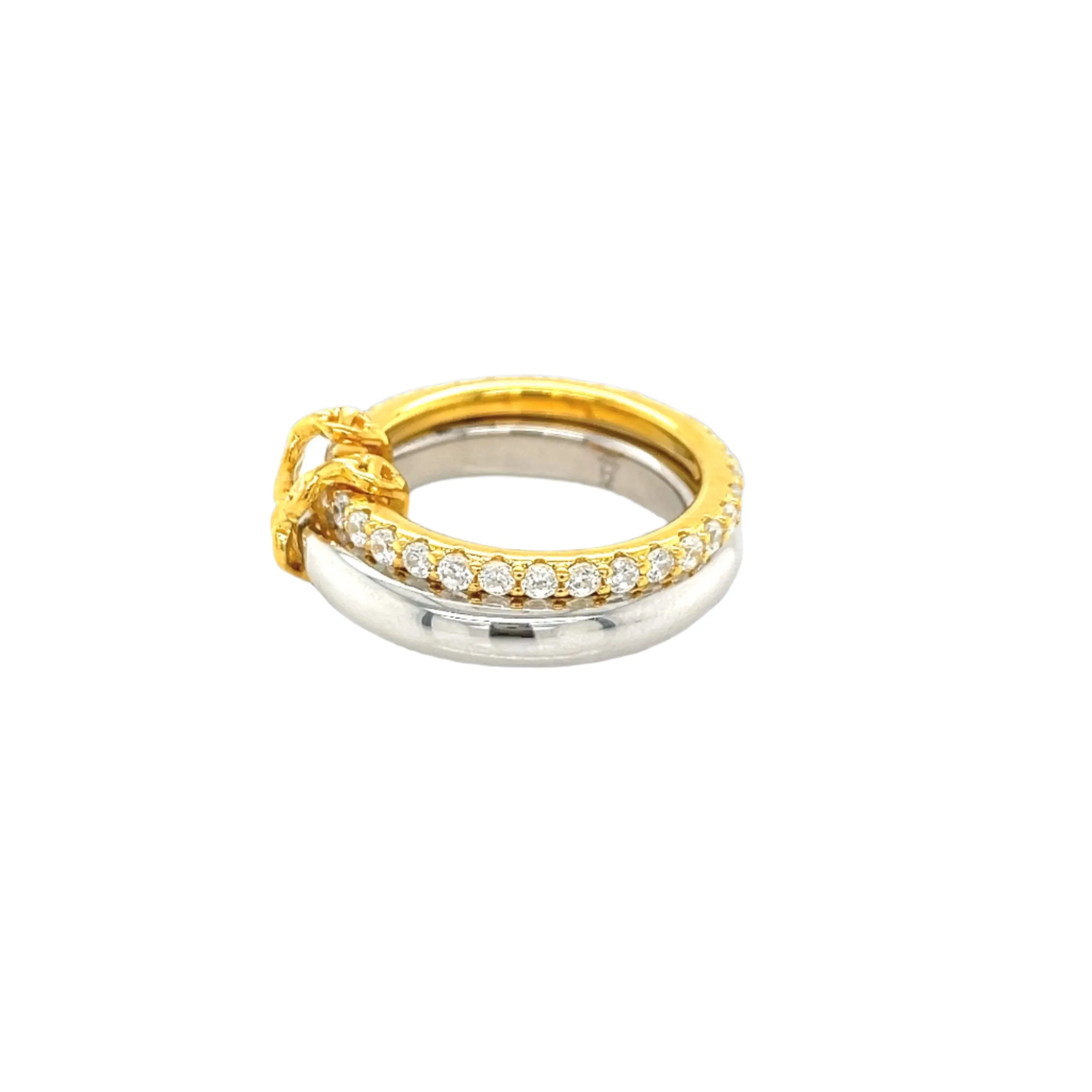 Sterling Silver Dual-Band Ring with Cubic Zirconia & Link Detail - C1028939