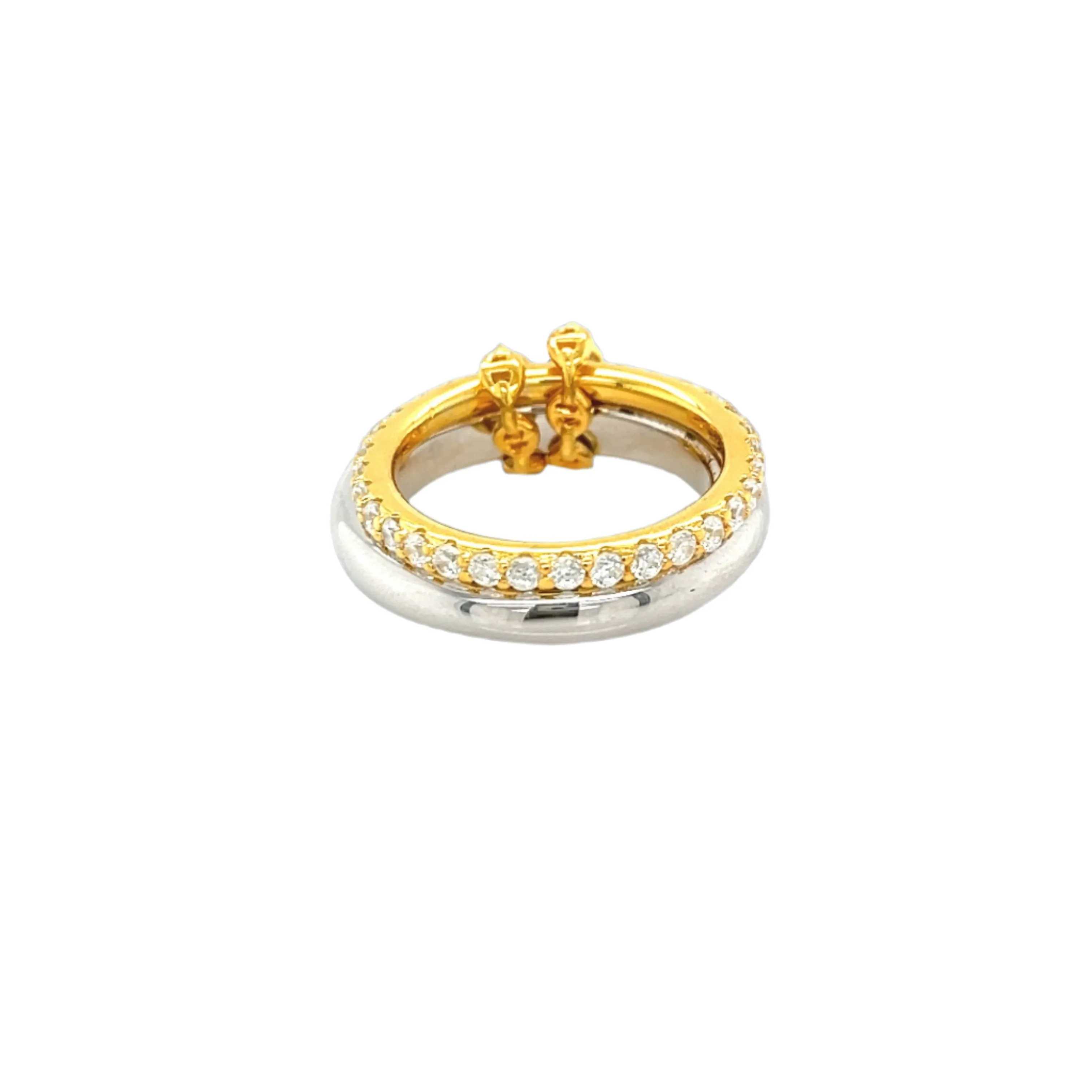 Sterling Silver Dual-Band Ring with Cubic Zirconia & Link Detail - C1028939