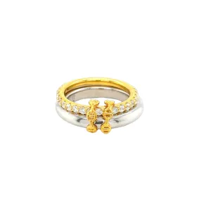 Sterling Silver Dual-Band Ring with Cubic Zirconia & Link Detail - C1028939