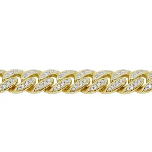 Sterling Silver Gold (8mm) Miami Cuban Cubic Zirconia Hip Hop Bracelet 8.5"