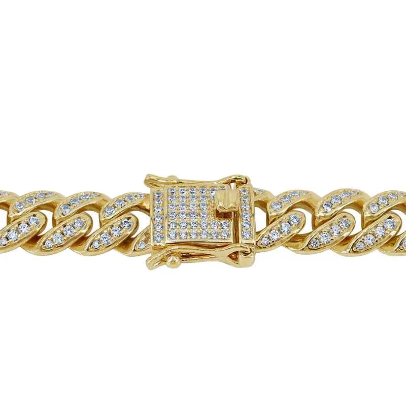 Sterling Silver Gold (8mm) Miami Cuban Cubic Zirconia Hip Hop Bracelet 8.5"