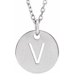 Sterling Silver Initial V 10 mm Disc 16-18" Necklace