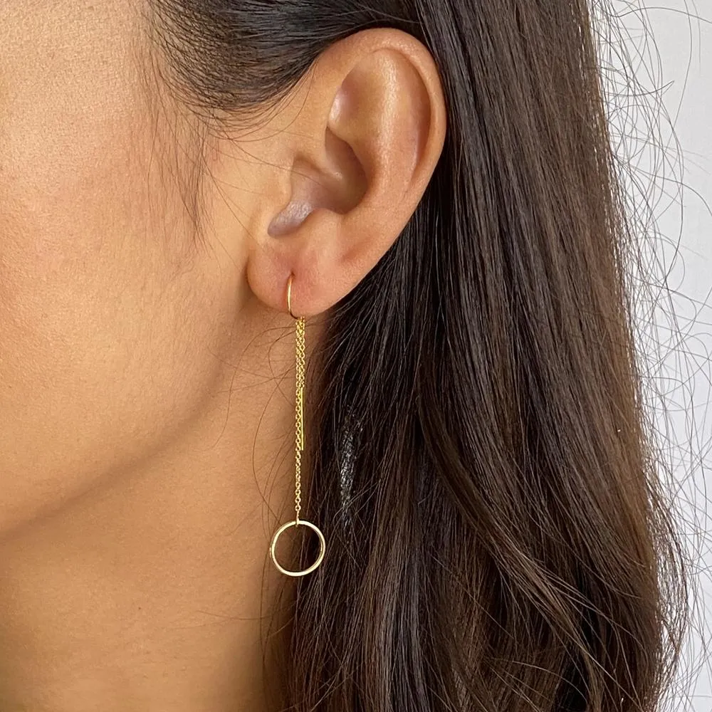 Sterling Silver Long Ear Threaders Minimalist Chain Earrings