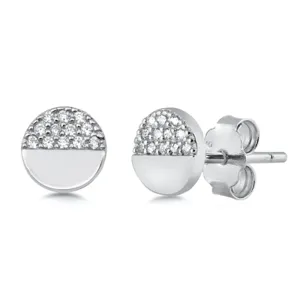 Sterling Silver Modern Circle Cluster Minimalist Dainty Earrings Clear CZ 925