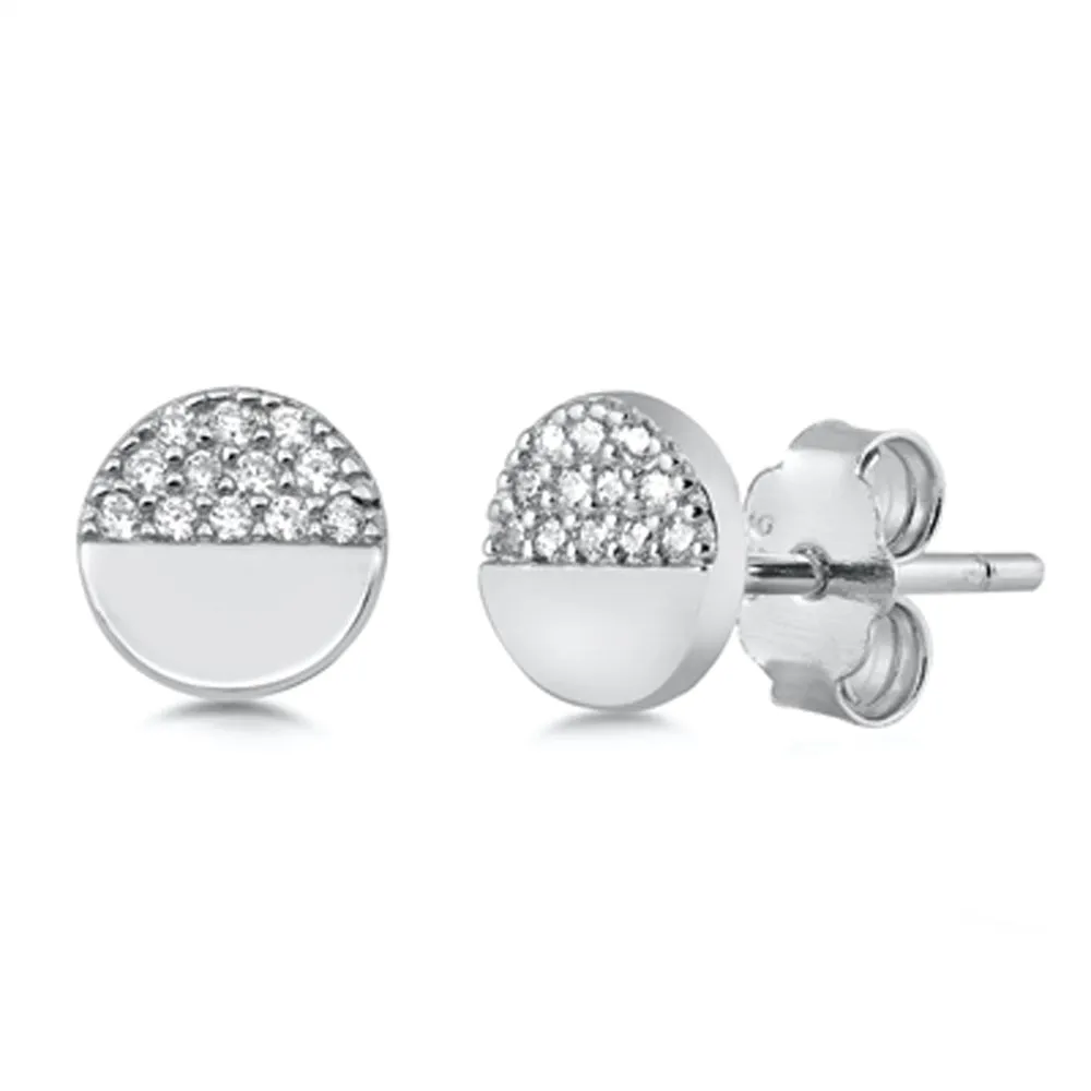 Sterling Silver Modern Circle Cluster Minimalist Dainty Earrings Clear CZ 925