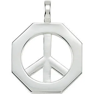 Sterling Silver Octagon Shaped Peace Sign Pendant