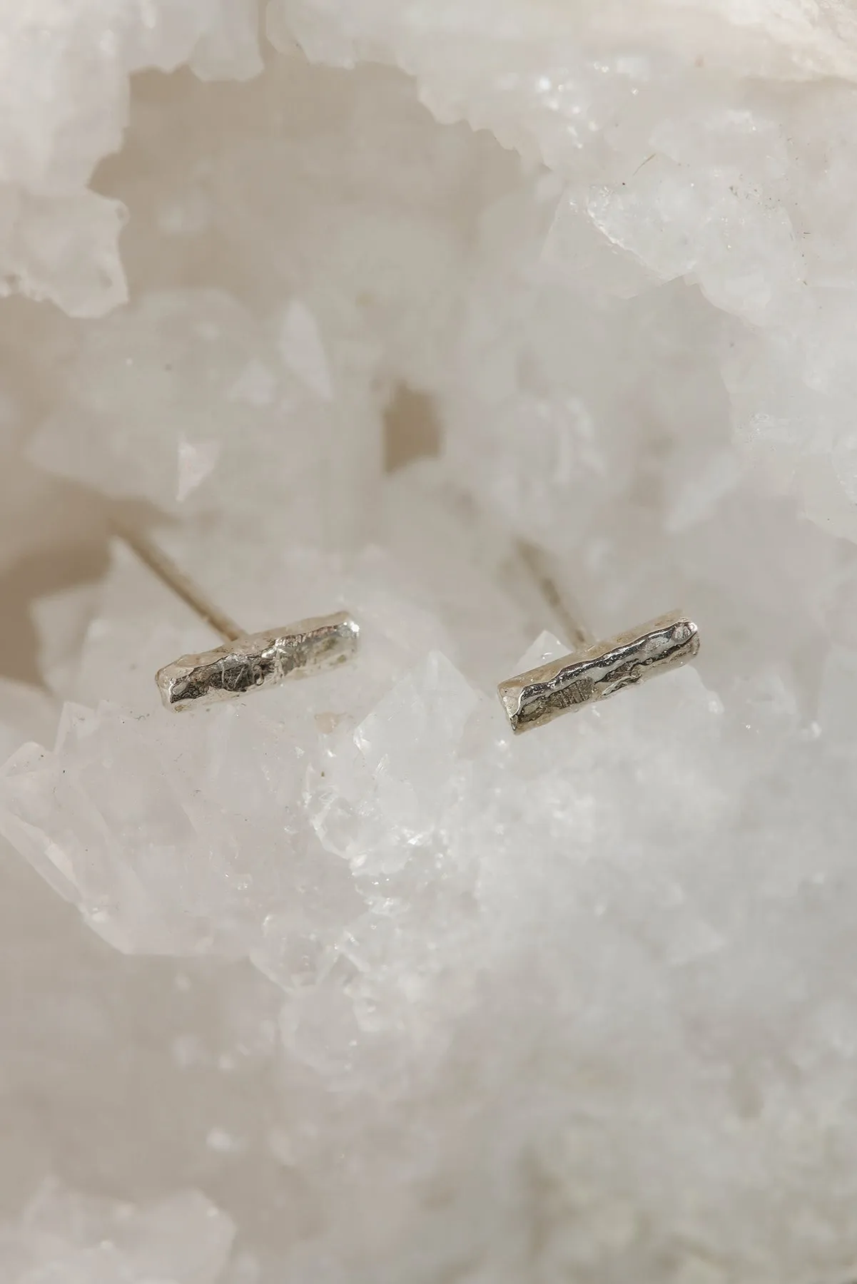 Sterling Silver Textured Linear Stud Earrings