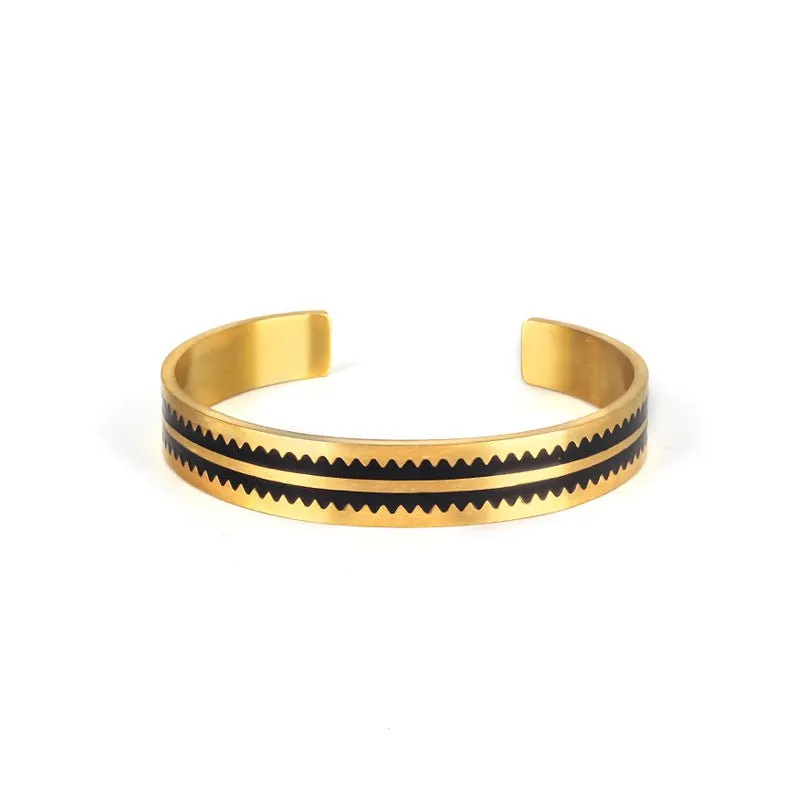 Stylish Open Cuff Stainless Steel Bracelet with Teeth Pattern