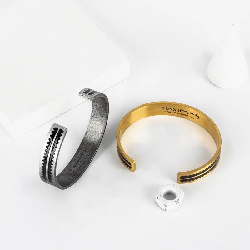 Stylish Open Cuff Stainless Steel Bracelet with Teeth Pattern