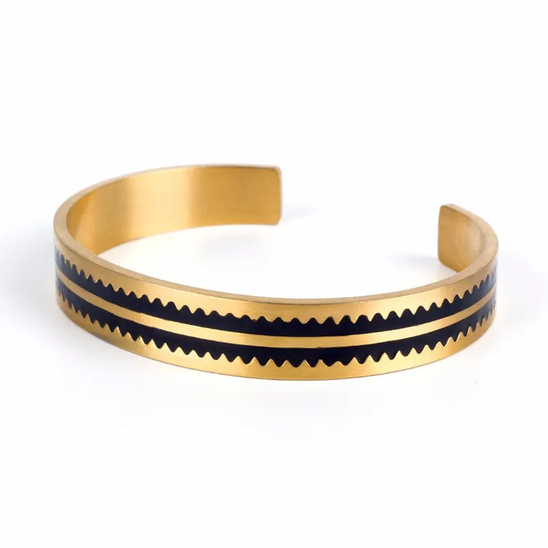 Stylish Open Cuff Stainless Steel Bracelet with Teeth Pattern