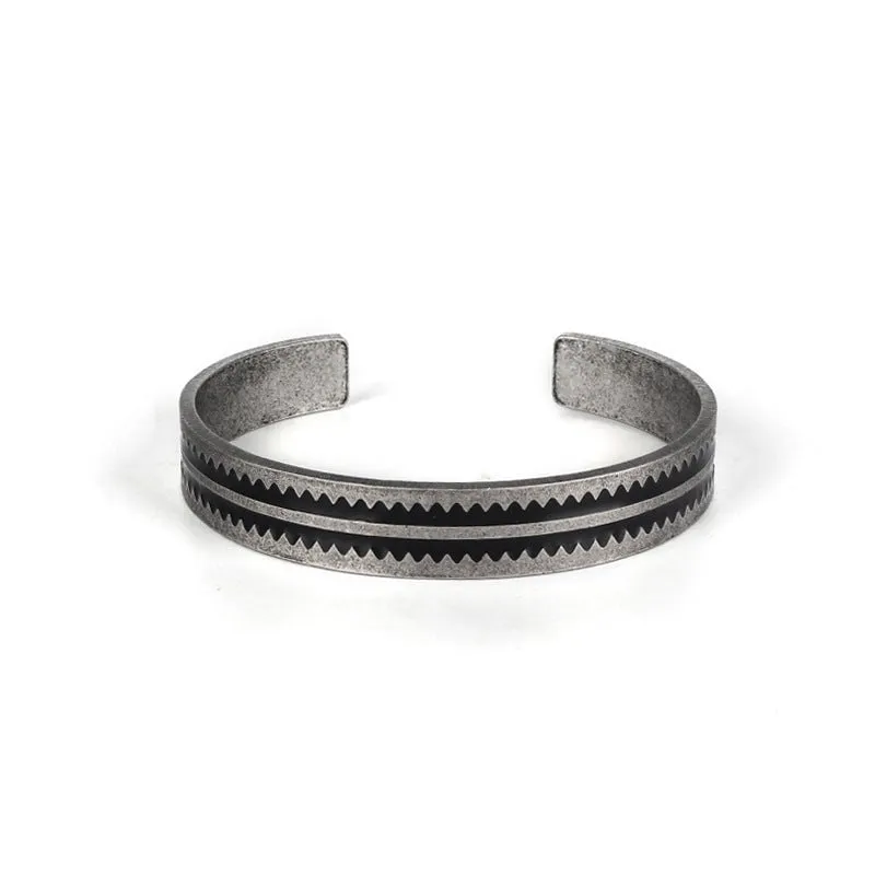 Stylish Open Cuff Stainless Steel Bracelet with Teeth Pattern