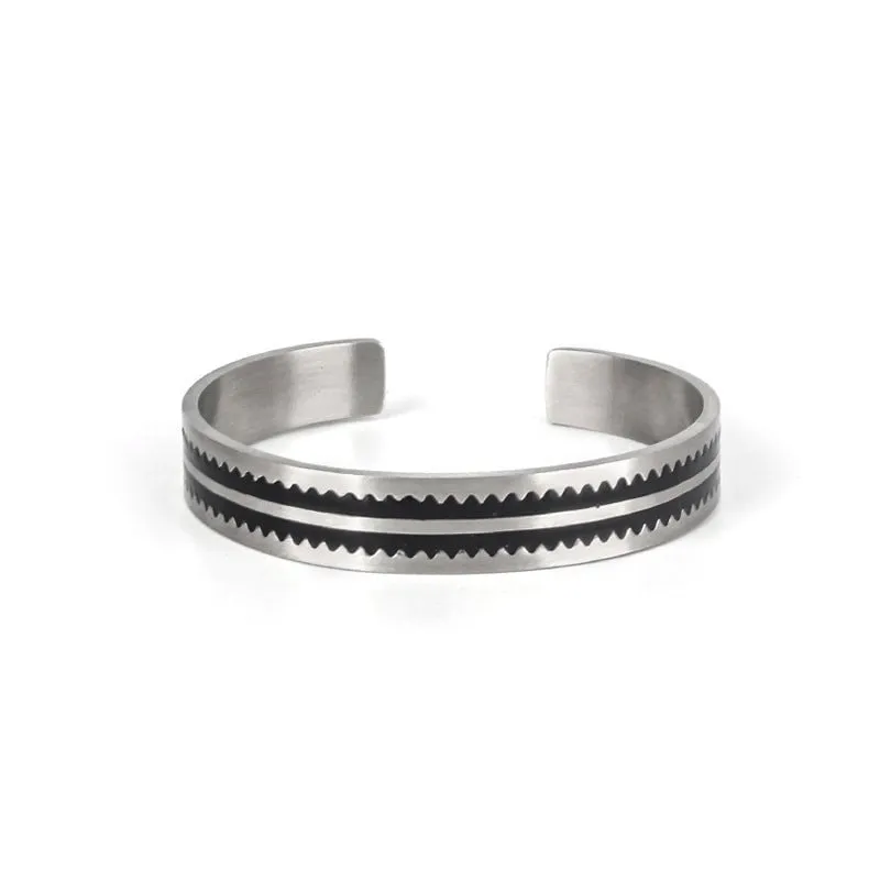 Stylish Open Cuff Stainless Steel Bracelet with Teeth Pattern