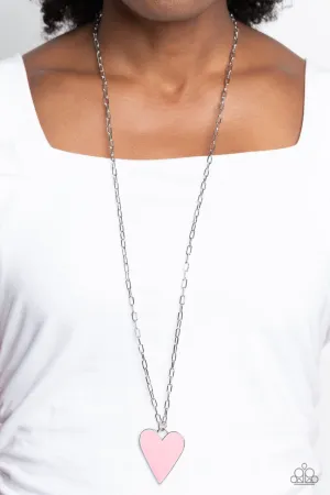 Subtle Soulmate - Pink - Elongated Heart Paperclip Chain Paparazzi Long Necklace