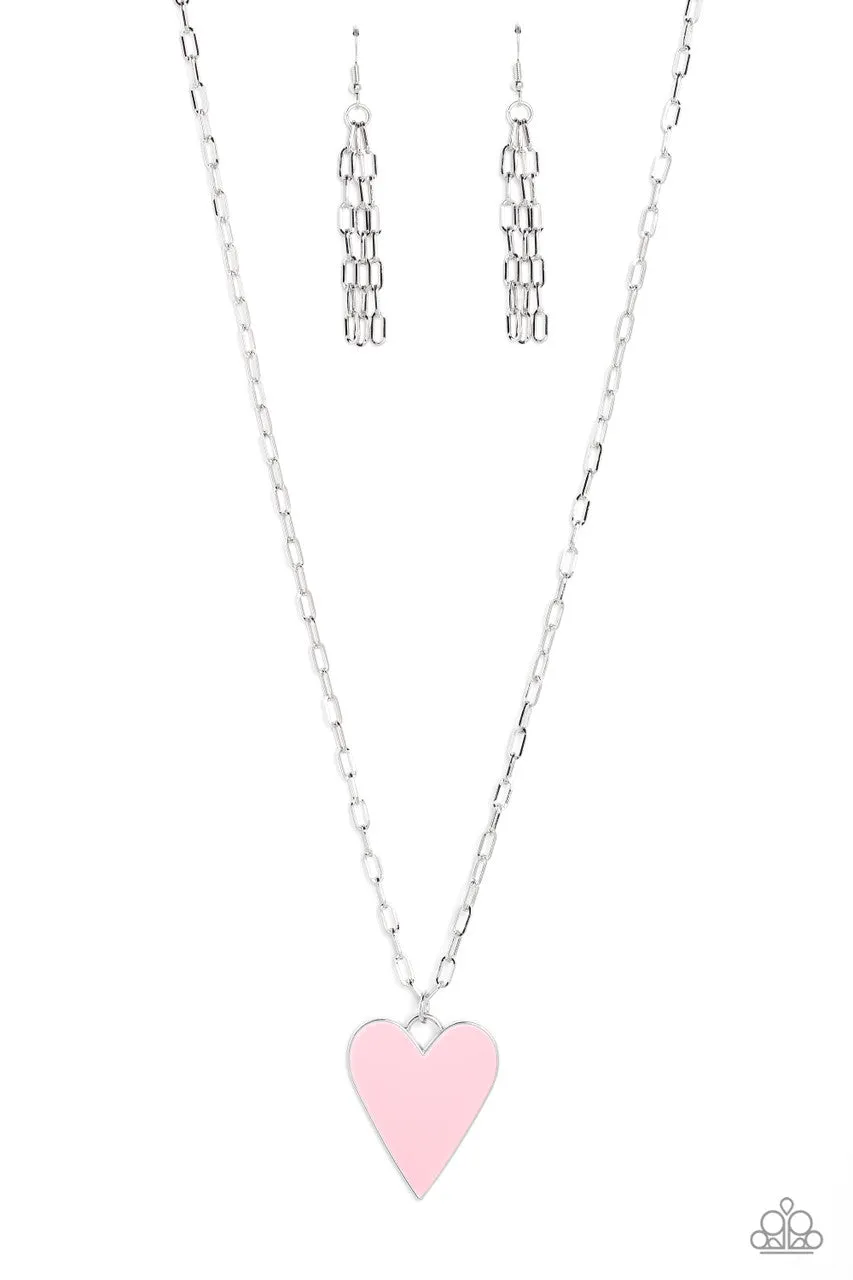 Subtle Soulmate - Pink - Elongated Heart Paperclip Chain Paparazzi Long Necklace