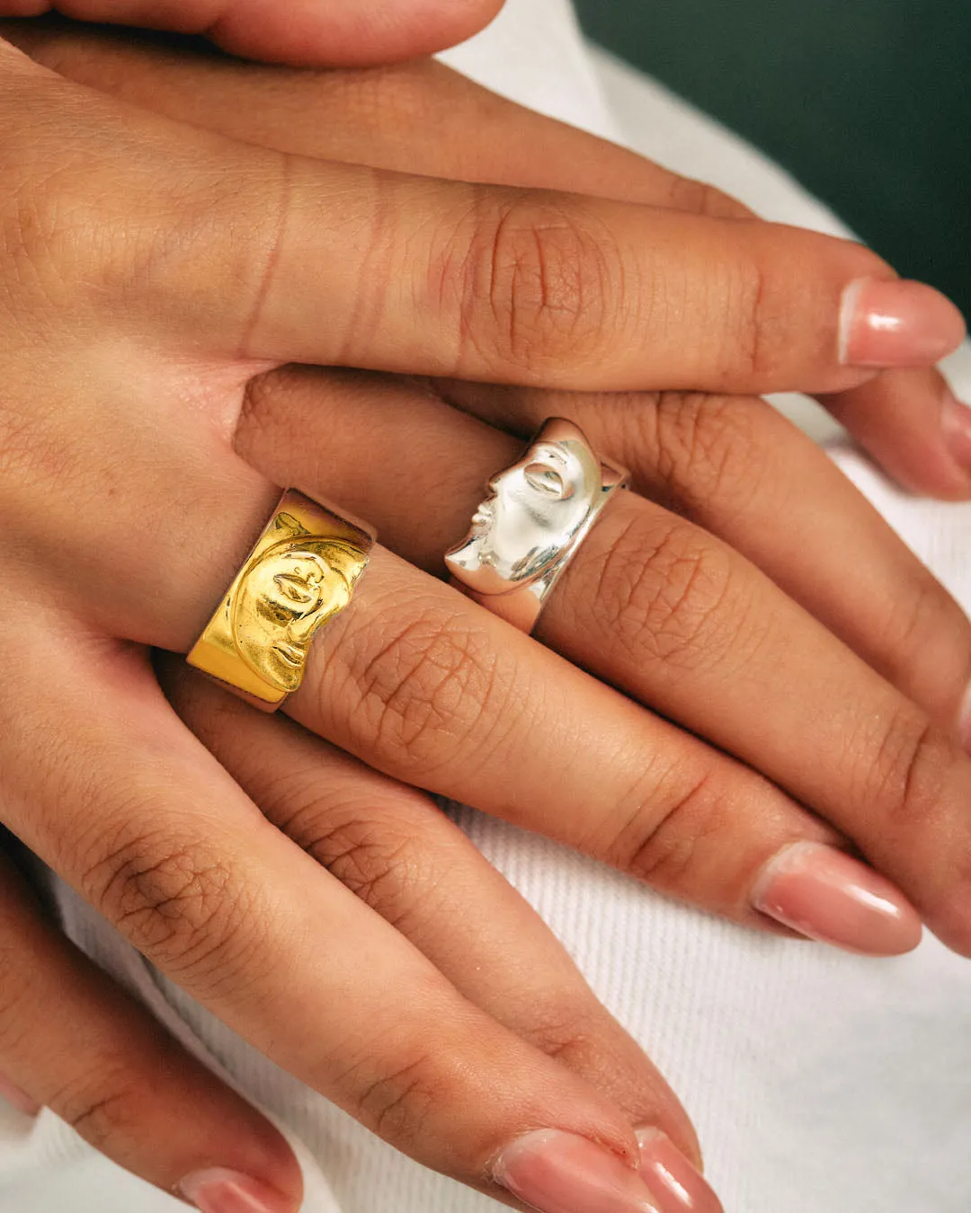 Sun and Moon Face Stacking Ring
