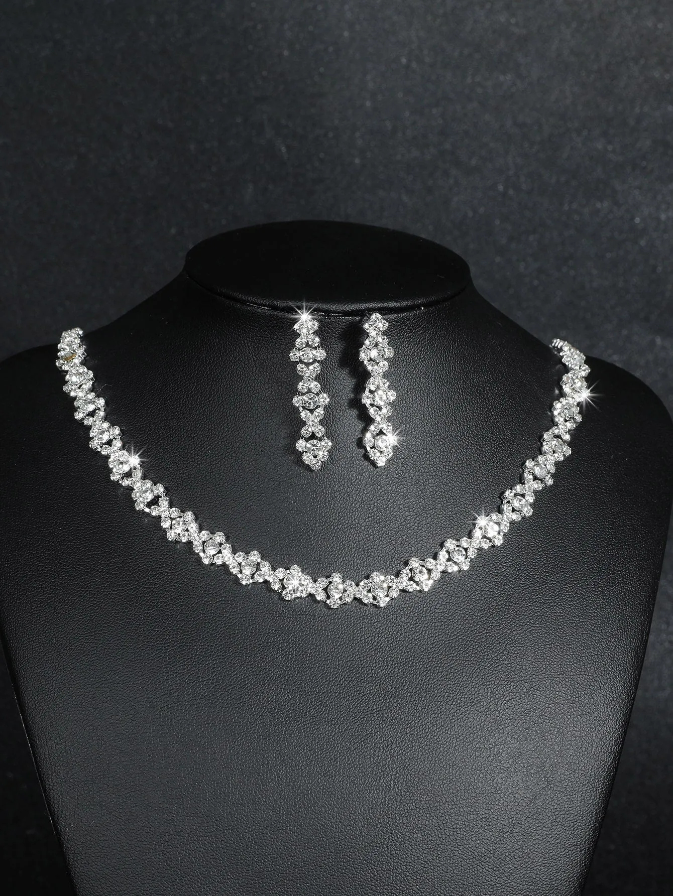 Supra Diamanto Gorgeous-Luxury Shining Bling Crystal Rhinestone Necklace Earrings Set Wedding Party Jewelry 3 In 1
