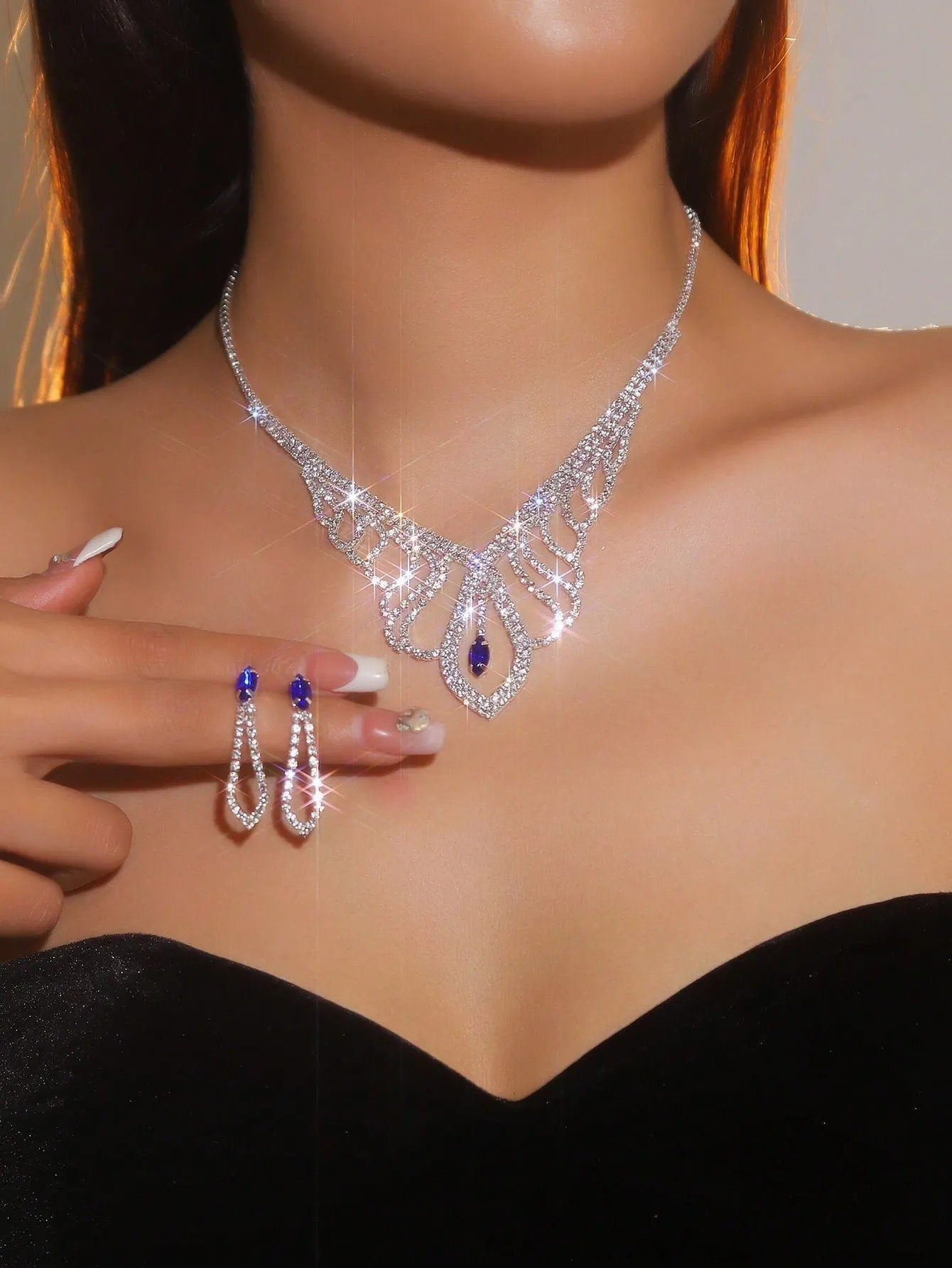 Supra Diamanto Gorgeous-Luxury Shining Bling Crystal Rhinestone Necklace Earrings Set Wedding Party Jewelry 3 In 1