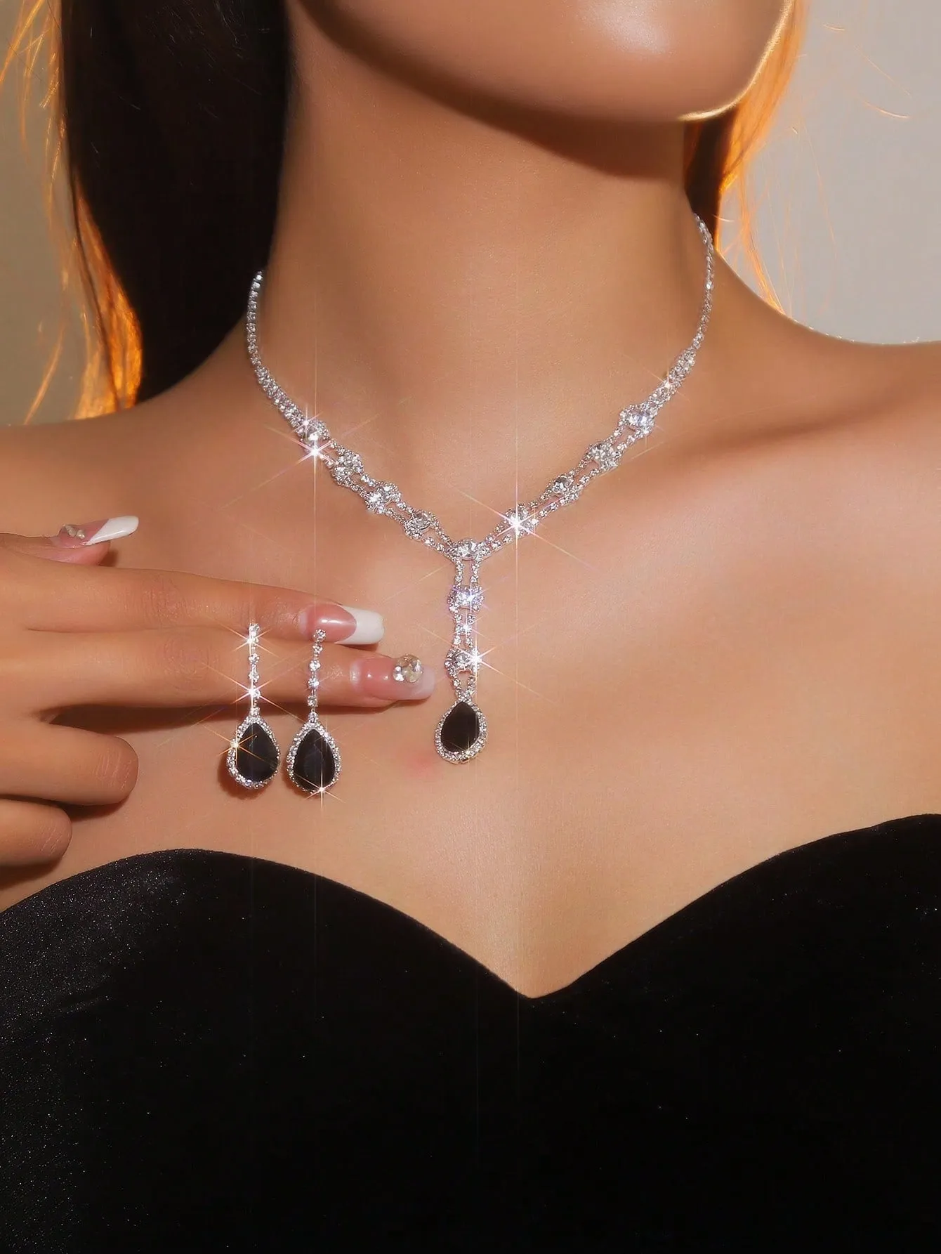 Supra Diamanto Gorgeous-Luxury Shining Bling Crystal Rhinestone Necklace Earrings Set Wedding Party Jewelry 3 In 1