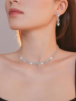 Supra Diamanto Gorgeous-Luxury Shining Bling Crystal Rhinestone Necklace Earrings Set Wedding Party Jewelry 3 In 1