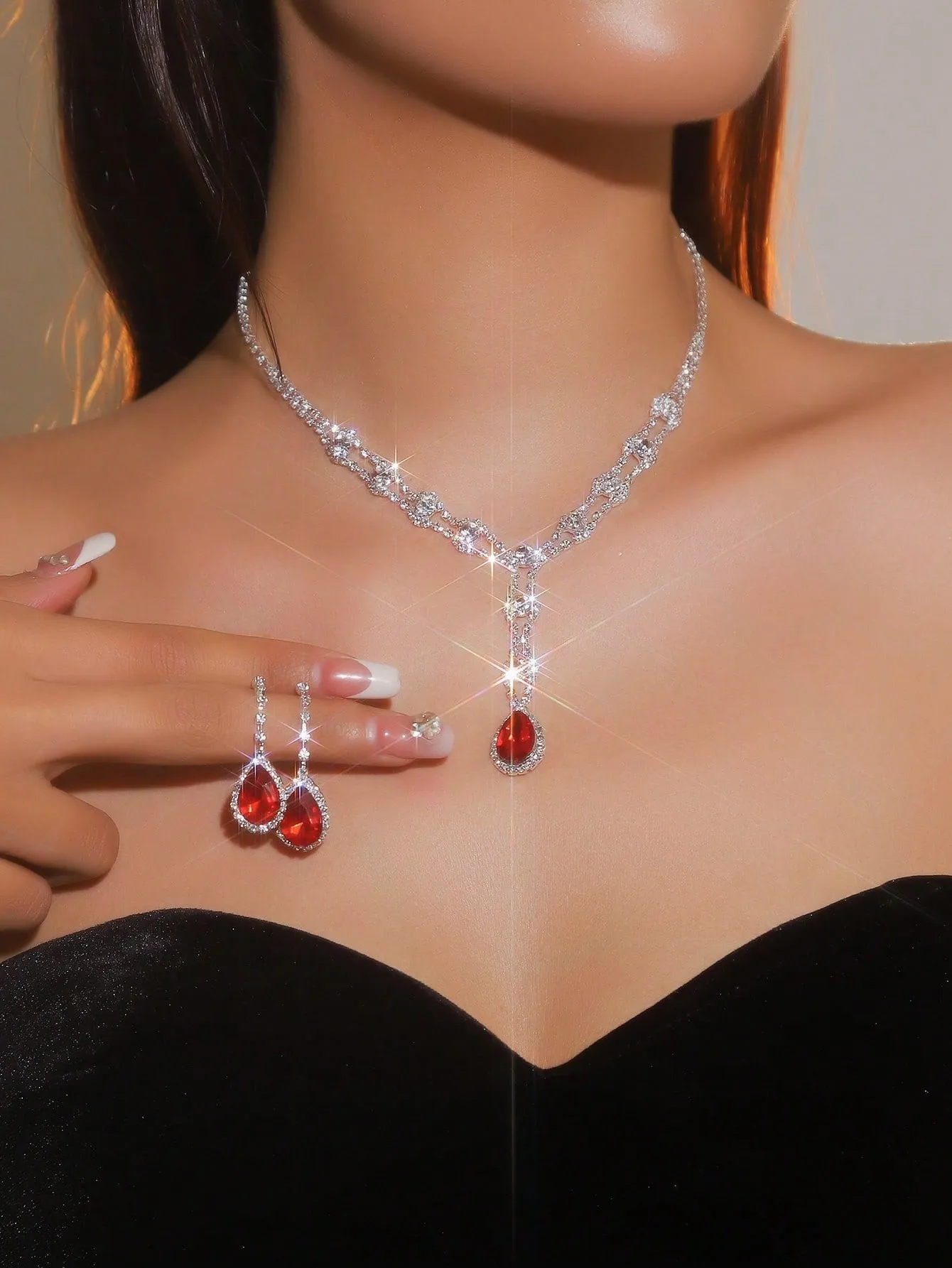 Supra Diamanto Gorgeous-Luxury Shining Bling Crystal Rhinestone Necklace Earrings Set Wedding Party Jewelry 3 In 1