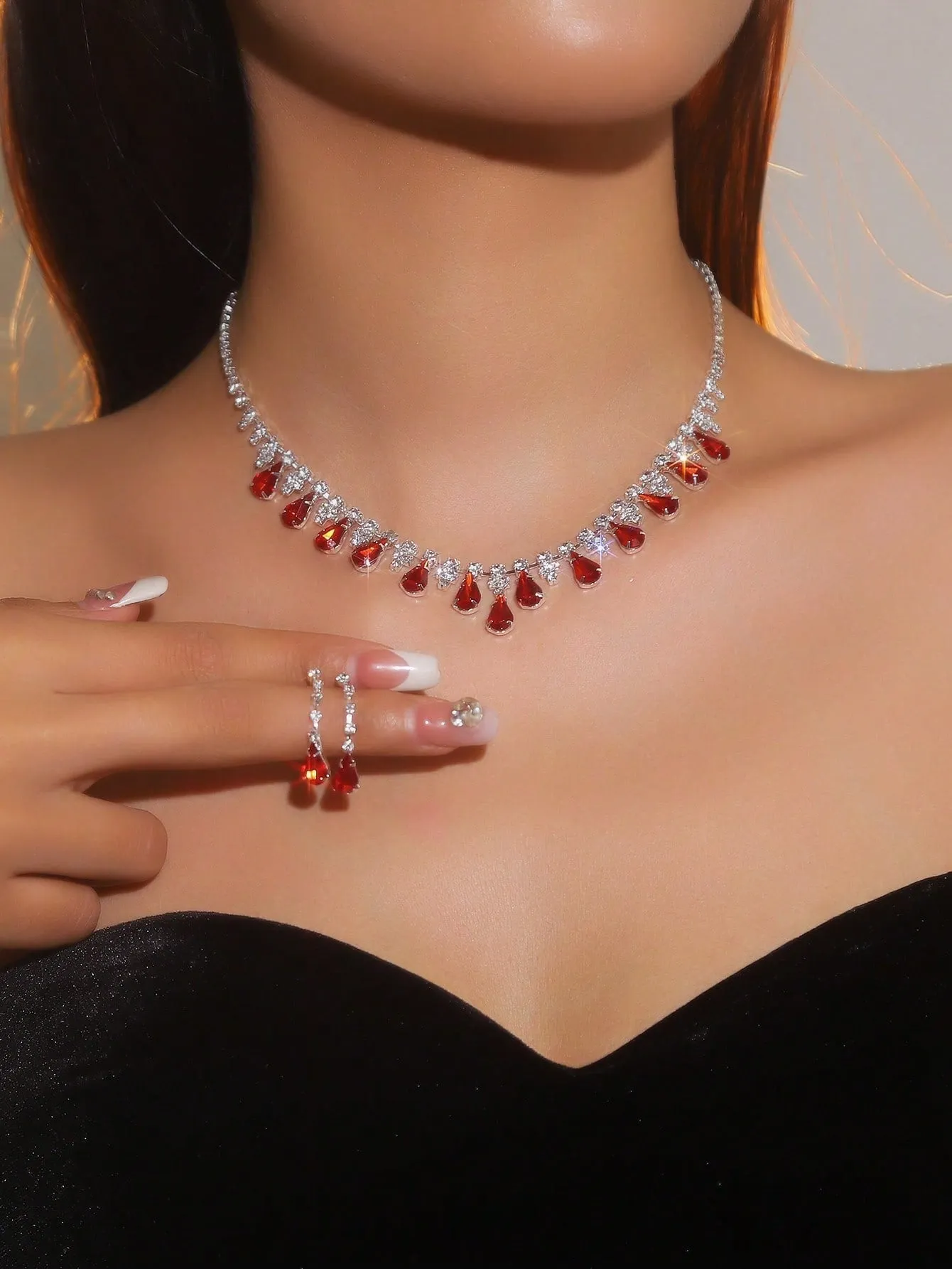 Supra Diamanto Gorgeous-Luxury Shining Bling Crystal Rhinestone Necklace Earrings Set Wedding Party Jewelry 3 In 1