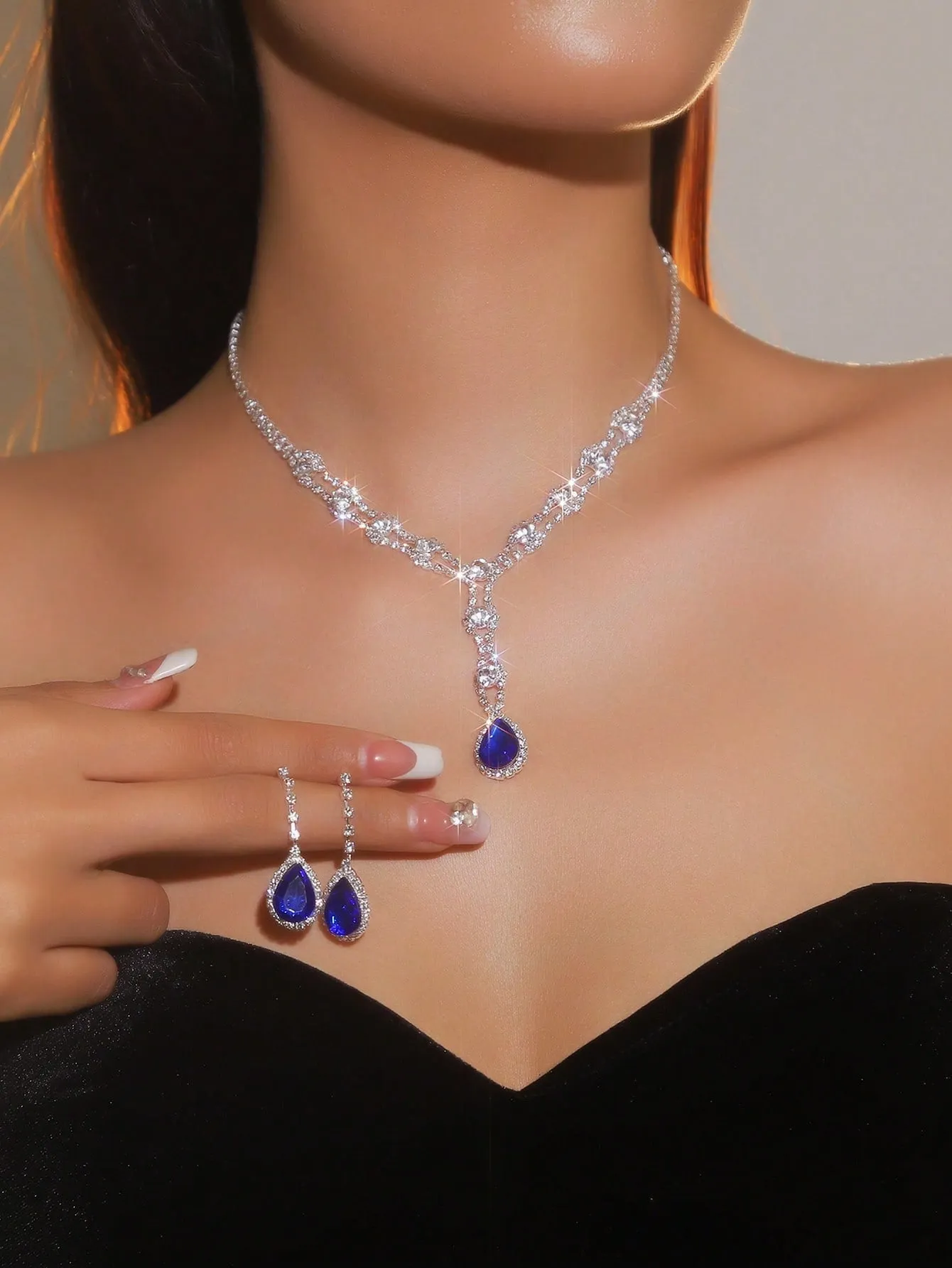 Supra Diamanto Gorgeous-Luxury Shining Bling Crystal Rhinestone Necklace Earrings Set Wedding Party Jewelry 3 In 1