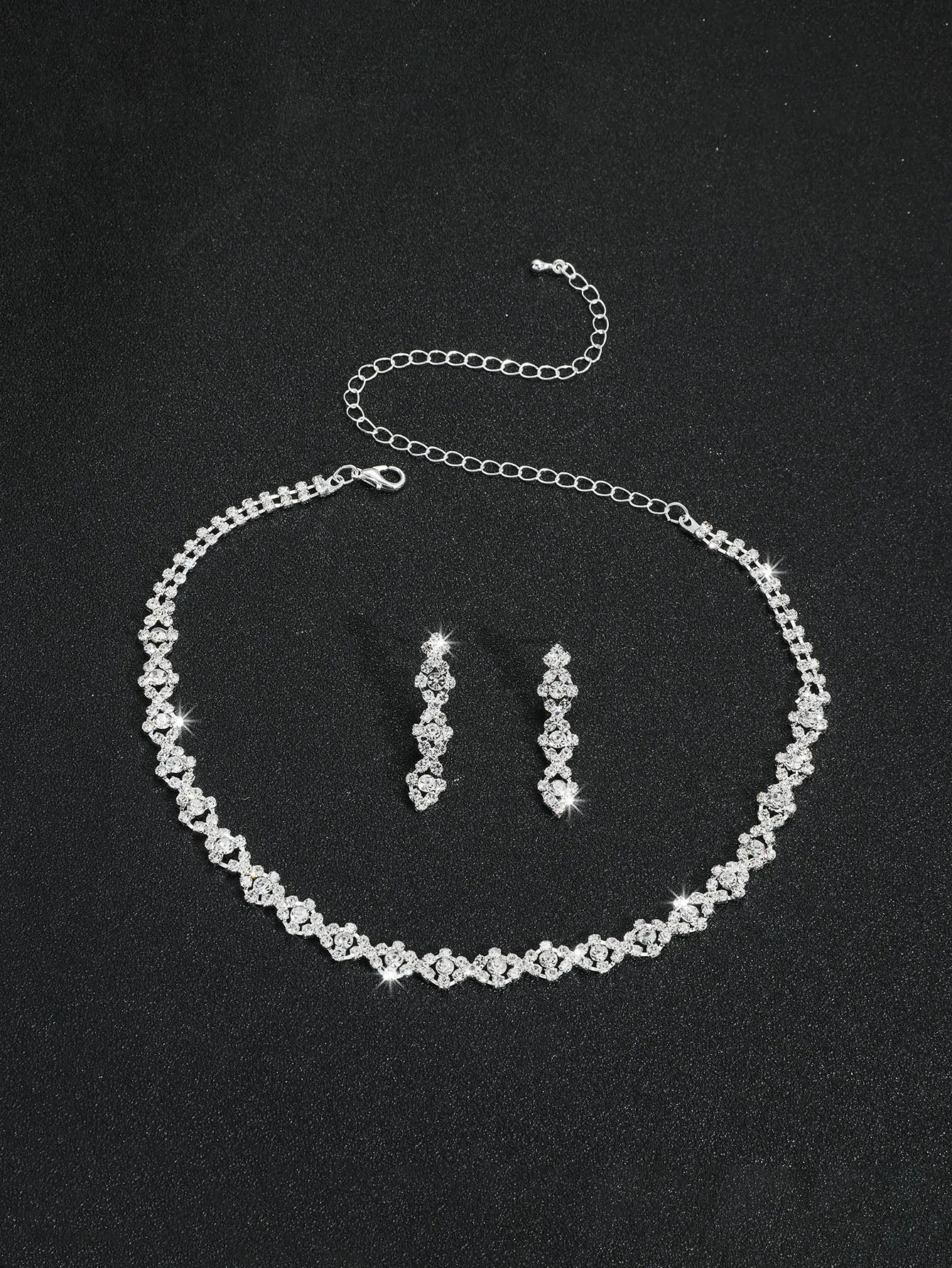Supra Diamanto Gorgeous-Luxury Shining Bling Crystal Rhinestone Necklace Earrings Set Wedding Party Jewelry 3 In 1