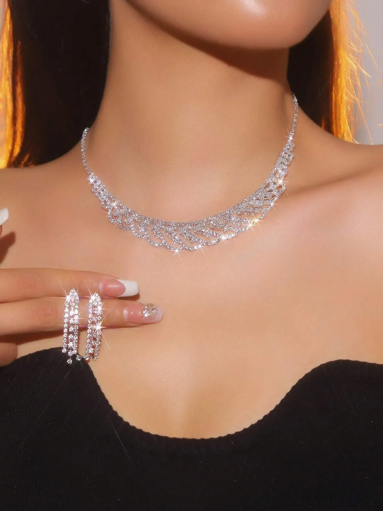 Supra Diamanto Gorgeous-Luxury Shining Bling Crystal Rhinestone Necklace Earrings Set Wedding Party Jewelry 3 In 1